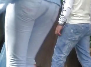 Bubble butt bunny in jeans followed by a candid cam