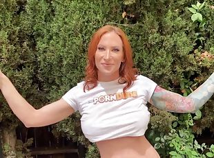 Tattooed Redhead MILF Sophia Locke with amazing round boobs loves getting pleased at porn casting