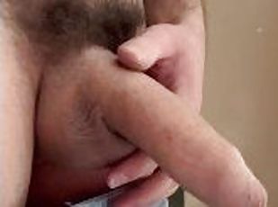 Uncut dick piss in public restroom close up