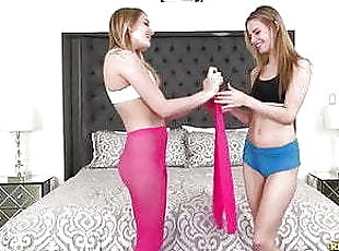 Girls Playing In Pink Pantyhose