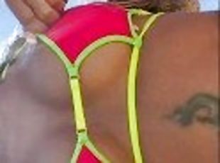 Slut Shows Big Tits On The Beach