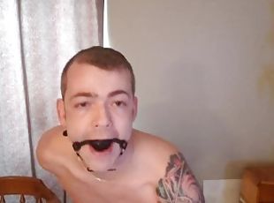 Super slave Tasks. Ballgag, drooling, huge dildo deep in my ass