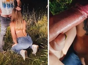 udendørs, offentlig, amatør, pikslikkeri, udløsning, creampie, tøs, sperm, oral, skov