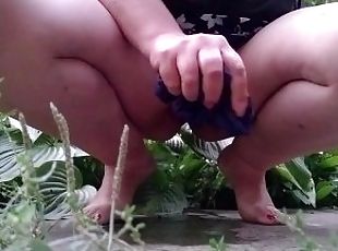 Russian mommy pissing on panties and showing her feet