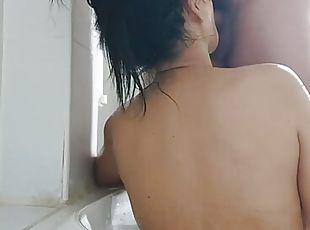 asiatique, baignade, levrette, poilue, chatte-pussy, giclée, mature, ejaculation-sur-le-corps, milf, ejaculation-interne