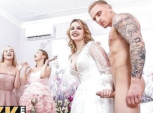 VIP4K. Babe shares her groom with two best friends right after the wedding ceremony