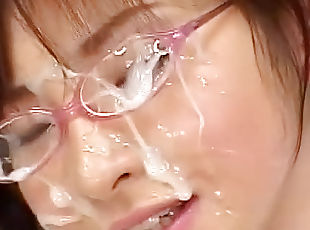 Japanese girls get their cute faces covered with jizz in bukkake compilation
