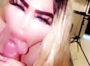 BIMBO give's sloppy blowjob with BIG fake lips