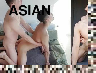 asiatiche, pecorina, eruzioni-di-sperma, interraziali, gay, coppie, sperma, bianche, twink