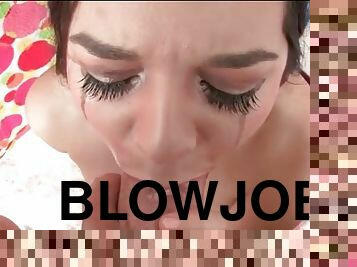 Makeup running and spit dripping during a blowjob