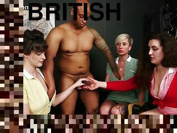 Uniformed british students fapping black prick in orgy