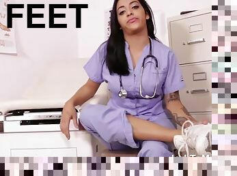 enfermeira, latina, pés, pov, fetiche