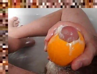 Chastity Release Cum into Orange  Must Fuck Fruit Masturbation!