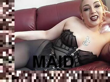 Blonde maid in black stockings ass fucked