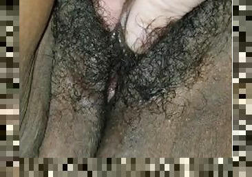 Hairy Black Pussy Spread & Clit Rubbed