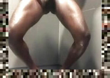 BBC strokes cock in Gym showers