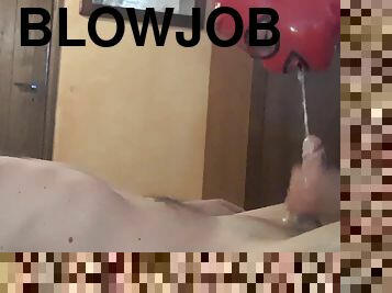 Extreme sloppy blowjob and cumshot. Playing with spit and cum in 69 position oral creampie