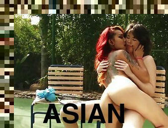 Asian Stepsisters Katelyn Kei and Kimberly Chi Take a Tennis Break