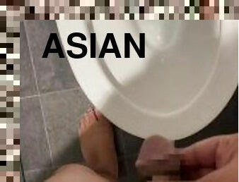 Chubby married Asian daddy pisses in the bathroom