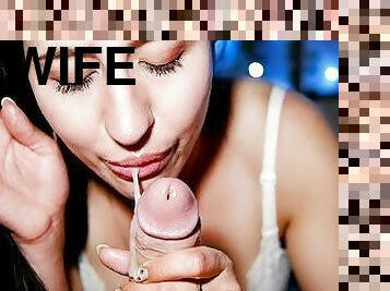 femme, amateur, fellation, hirondelle, point-de-vue, ejaculation, femme-au-foyer, brunette, bite, sucer