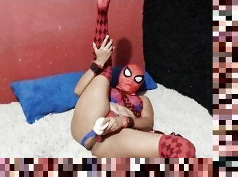 The spider girl play with dildo y plug anal medias ands lingerie