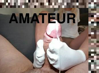 amateur, babes, ejaculation-sur-le-corps, pieds, point-de-vue, ejaculation, horny, blonde, parfait, branlette-avec-les-pieds