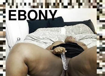 Ebony BBW solo play with clear dildo