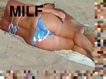 Coquettish BIG BEAUTIFUL WOMAN Mom On The Beach In Thongs Bikini