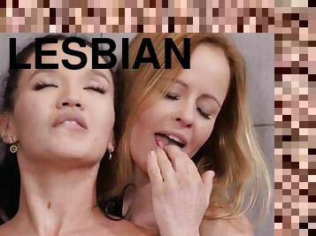 kąpiel, lesbijskie, gwiazda-porno, napalona, blondynka, prysznic