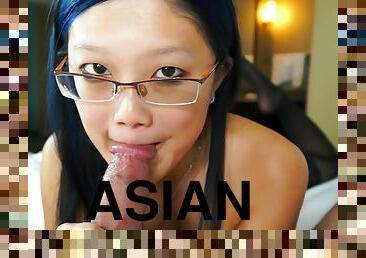 asiatique, lunettes, babes, fellation, ejaculation-sur-le-corps, point-de-vue, jeune-18, massive