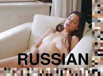 masturbácia, ruské, nadržané, sólo, bruneta