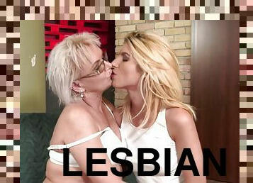 Blonde teen enjoys old and young lesbian sex