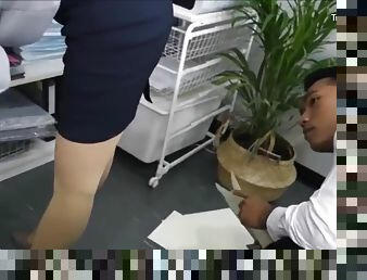 Office sex with brunette Japanese secretary