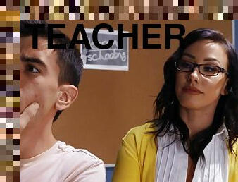 Brunette teacher needs her doggy style anal orgasm in class