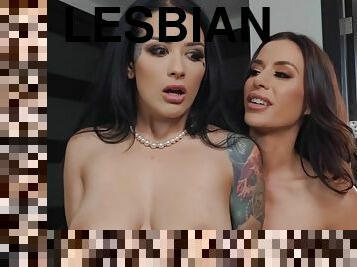 Glam lesbians finger each other till they both orgasm