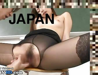 Japanese tutor in pantyhose fucked in classroom