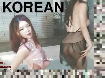 Korean busty friends play on webcam