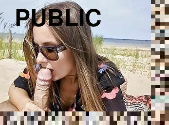 Step Sis Sucks My Cock Deliciously on the Public Beach. Slow Motion