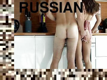 russo, magro, amador, maduro, caseiro, mãe, penetração-de-braço, câmara, vigia, cozinha