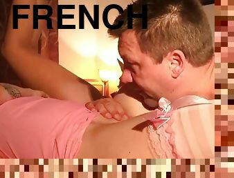 2 french lesbians have fun with a man