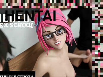 HENTAI SEX SCHOOL - Busty Hentai Teacher Shows Class Sex Techniques With Horny Students! CREAMPIE