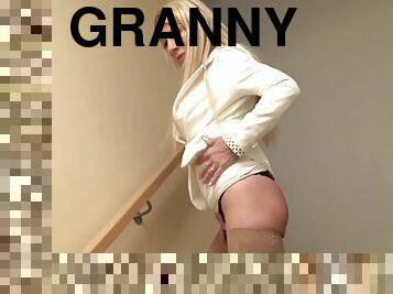Glamorous granny sucking young cock and tasting warm cum