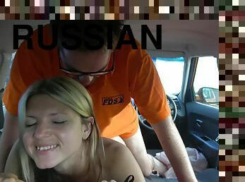 Lonely Russian girl with natural tits gets boned in the car