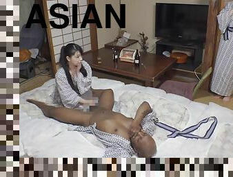 asiatique, orgasme, femme, mature, interracial, black, trio
