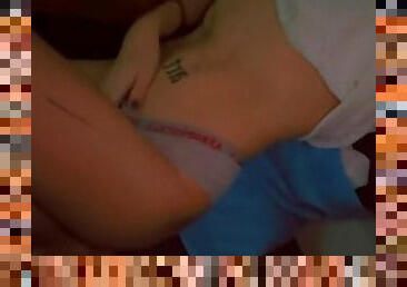 skinny tattoed girl touching her body on underwear ????