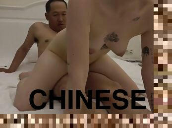 Chinese babe rides his hard throbber