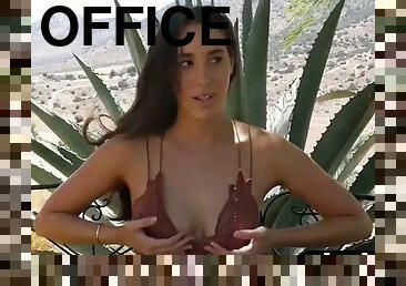 Top model with a beautiful big ass Ora Young poses in the office in hot lingerie