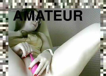 masturbation, amateur, ados, jouet, drôle, solo, brunette