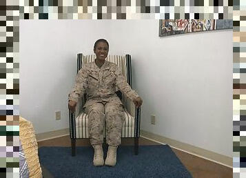 Ebony army girl strips her uniform to be banged