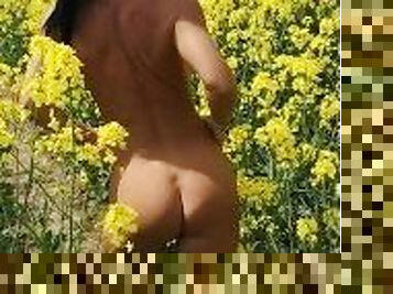 AMAZEMILF'S NAKED WALK BETWEEN A SEA OF FLOWERS..DREAM BODY,AND SHAVED PUSSY IN PUBLIC FIELD